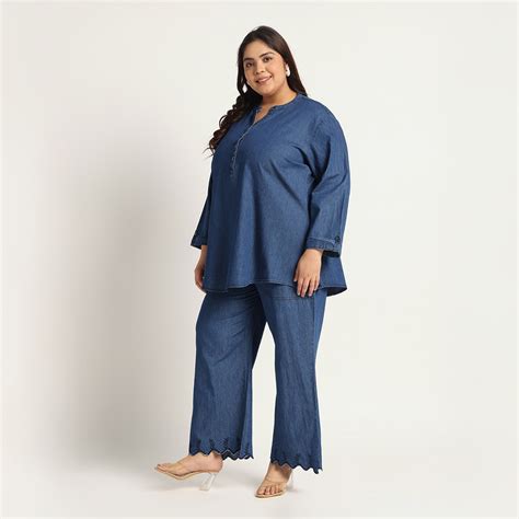 Navy Blue Denim Co-ords Set – GlamZei