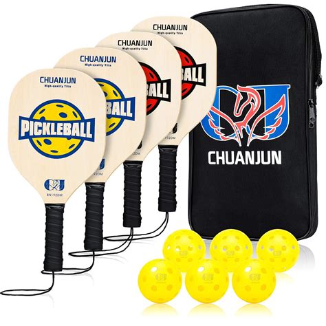 Buy Chuanjun Pickleball Set Wooden Pickleball Paddle Set 4 Wooden ...