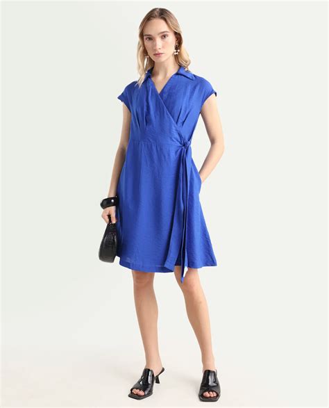Rareism Women's Gesto Blue Viscose Nylon Fabric Short Sleeves Tie-Up ...