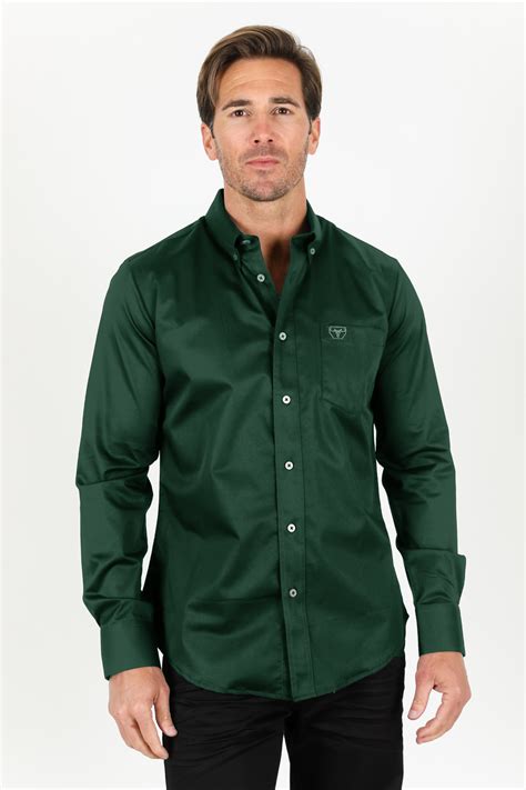 Men's Single Pocket Logo Modern Fit Stretch Dress Shirt - Green ...