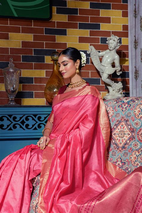 Pink Zari Work Soft Tussar Silk Saree for Women – Kalyanja