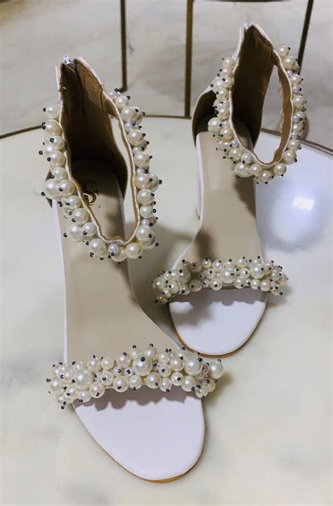 Pearl Embellished White Block Heels – Shoe That Fits You