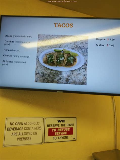 Menu at Tacos y Pupusas restaurant, Anaheim