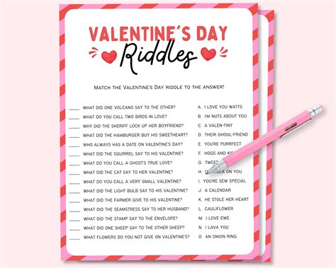 Valentines Day Riddles Quiz, Valentines Day Party Game, Valentines Day ...