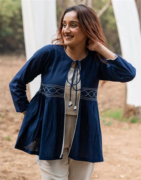 Blue Navy Blue Top with Inner | Handloom Cotton Top for Women | Babli