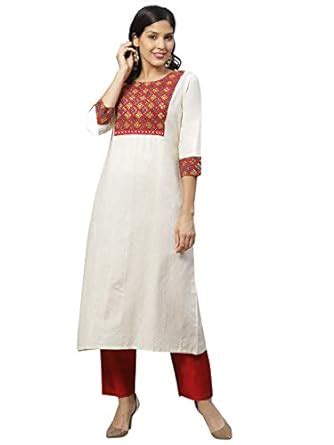 Buy KSUT Off White Straight Kurta with Kalamkari Printed Patch on Yoke ...