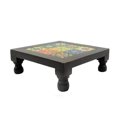 Puja N Pujari Wooden Decorative Pooja Chowki Bajot Stool for Home and ...