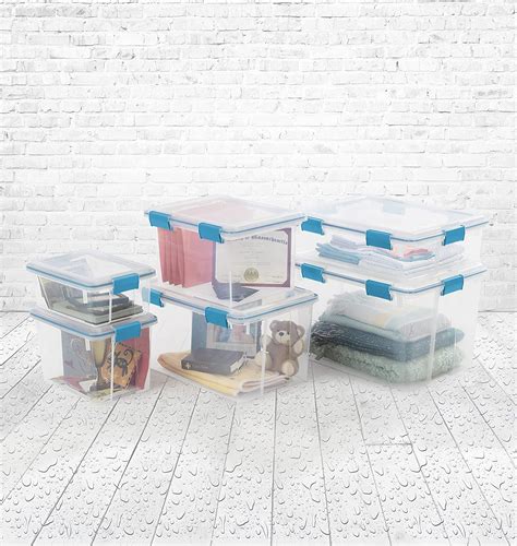 Sterilite Clear Gasket Box with Blue Latches, 4 Piece Plastic Storage ...