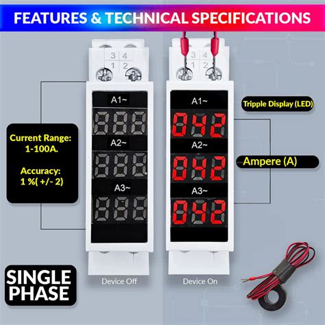 Amicisense 3-Phase Ampere Meter | AC 80–500V 100A Mini Current Tester ...