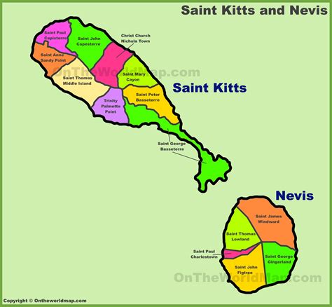 Saint Kitts and Nevis Parishes Map - Administrative divisions map of ...