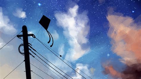 Download wallpaper 1920x1080 kite, wires, night, sky, clouds full hd ...
