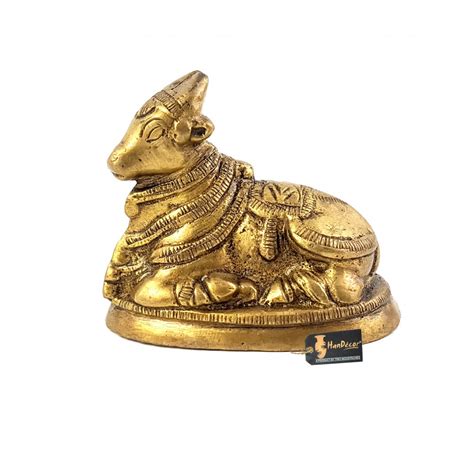 Brass Nandi Cow Over Round Base Statue