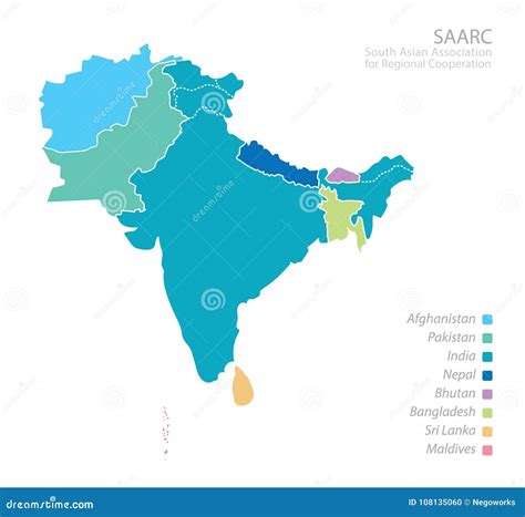 Map of South Asian Association for Regional Cooperation SAARC Stock ...