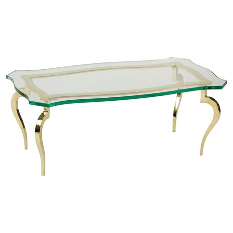 Oval Brass Glass Top Cocktail Table at 1stDibs