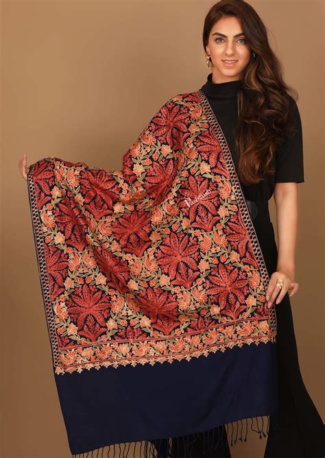 Pashtush Aari Embroidery Stole, Fine Wool, Black – Pashtush Shawl Store