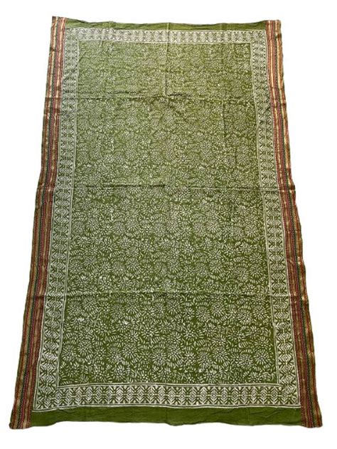Green Sarongs, Hand Block Printed Silk Border Cotton Sarong Wrap, Pare ...