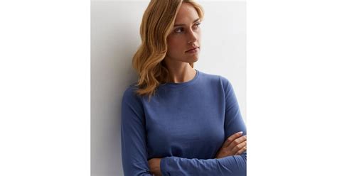 Indigo Crew Neck Long Sleeve Top | New Look