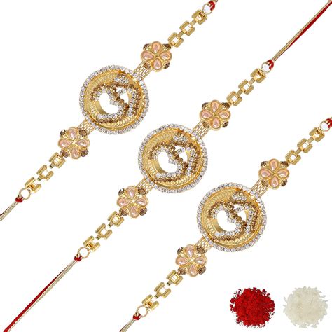 Stone Om SET OF 3 Rakhi Roli chawal n Rakshabandhan Gift Card for Bhai ...