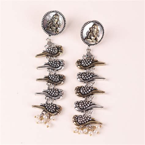 Tranquil Ganpati Long Earrings in Dual Tone – Cippele