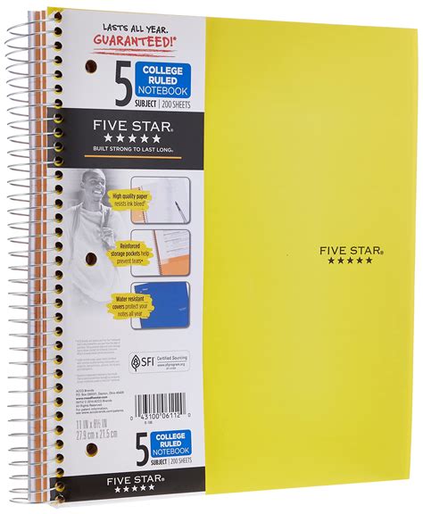 Amazon.com : Five Star Spiral Notebooks, 5 Subject, College Ruled Paper ...