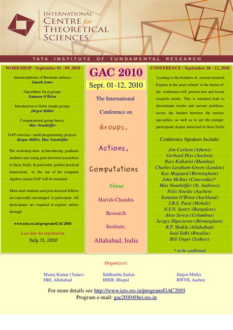 Groups Actions Computations 2010 | ICTS