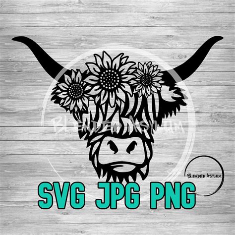 Buy Highland Cow Sunflowers SVG JPG PNG | Cow Flower Crown | Farmhouse ...