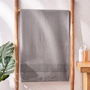 SS24-100% BCI Cotton Waffle Bath Towel - 70 CM X 1.4 M - Grey : Amazon ...