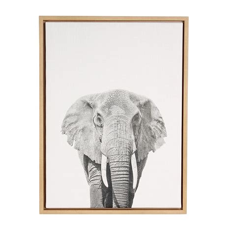 Kate and Laurel Sylvie Elephant Black and White Portrait Natural Framed ...