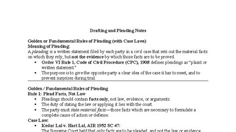 CPC 1908: Drafting & Pleading Notes with Case Laws Summary - Studocu