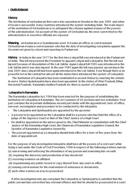 The Institution of ombudsman - I. OMBUDSMAN History: The Institution of ...