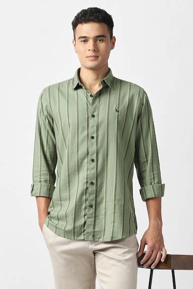 Buy Men Green Stripe Full Sleeves Casual Shirt Online - 40005799 | Van ...