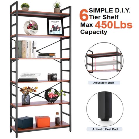 Buy Devo 6 Tier Shelf Vintage Bookcase,Wood Etagere Storage Shelf ...