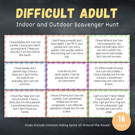 Printable Indoor Scavenger Hunt Clues/outdoor Scavenger Hunt Clues ...