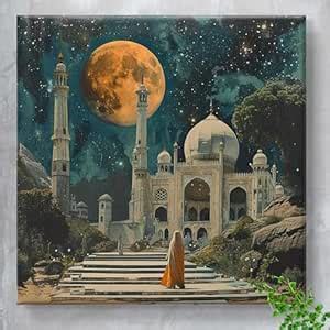 Livin'luxe Mystical Taj Mahal Canvas Wall Art, Night Sky Moon Print ...