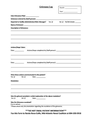 Grievance Log - Fill and Sign Printable Template Online
