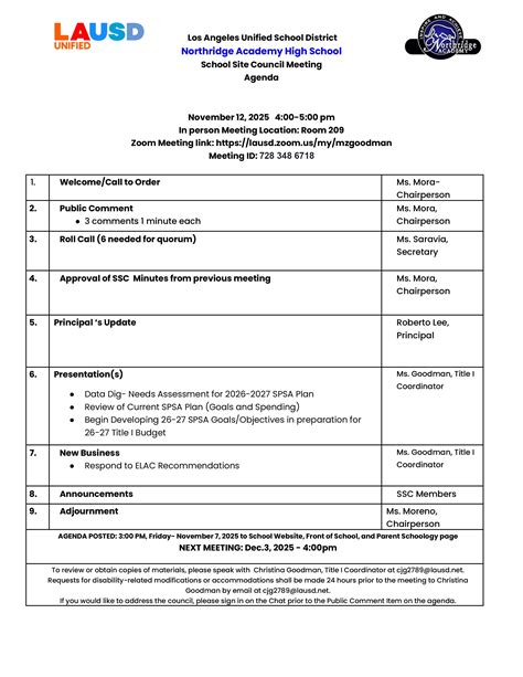 SSC & ELAC – SSC & ELAC – Northridge Academy High School