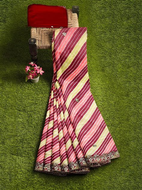 Pink Shaded Embroidered Lehriya Saree in Georgette – Khatri Jamnadas ...