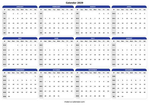 2029 Calendar - Free Yearly Printable
