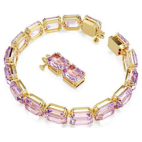 Millenia bracelet, Octagon cut, Purple, Gold-tone plated | Swarovski