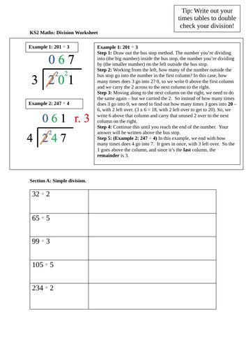 Image result for Long Division Method KS3