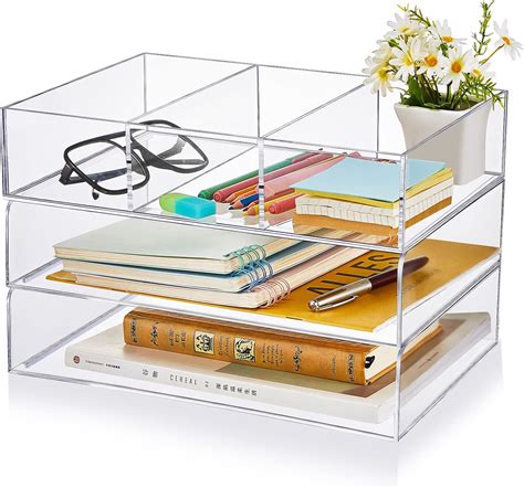 Amazon.com : Kathfly Acrylic Desk Organizer 3 Tier Clear Desk Organizer ...
