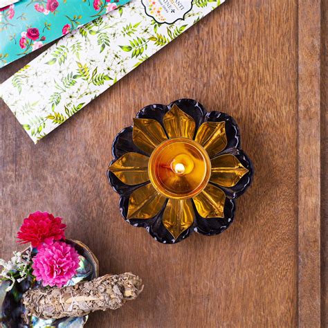 Buy Decorative Lotus Diya Colored Base Online in India - Mypoojabox.in