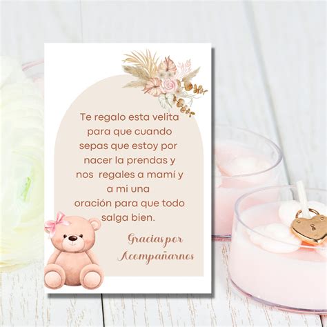 Girls Spanish Baby Shower Favor Card , Spanish Candle Favors Card ...