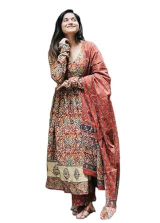 Buy Nermosa Women Printed Anarkali Kurta and Pant Set with Dupatta (in ...
