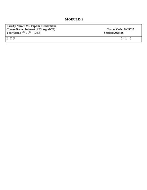 Lecture Plan for Internet of Things (IOT) - 7th Sem (KCS712) - Studocu