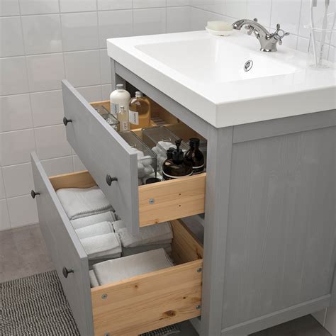 HEMNES / ODENSVIK Mueble de lavabo con 2 cajones - gris/Runskär grifo ...