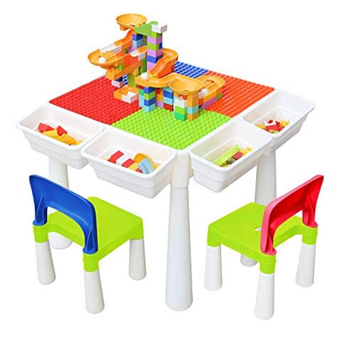 Buy Kids 4-in-1 Multi Activity Build Table and 2 Chair Set 120 Pieces ...