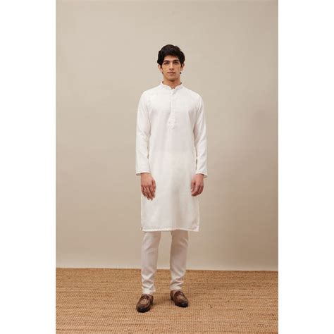 Buy Manyavar Off White & Cream Blended Viscose Solid Kurta with Pencil ...