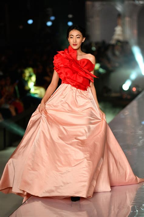 One shoulder ruffled flare gown – Gauri and Nainika