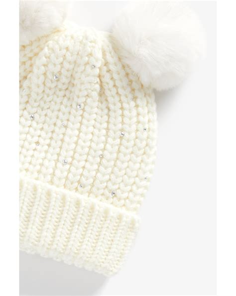 Buy Girls Embellished Beanie Pom Pom Detail - Cream Online at Best ...
